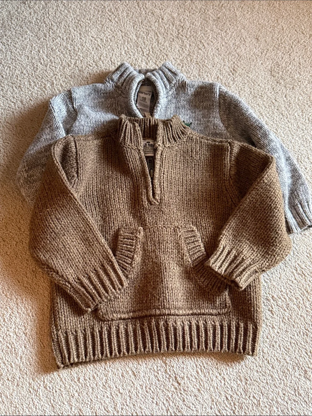 Old Navy Vintage Wool Blend Sweater And Carters Cotton Full Zip Sz 12-18 Months